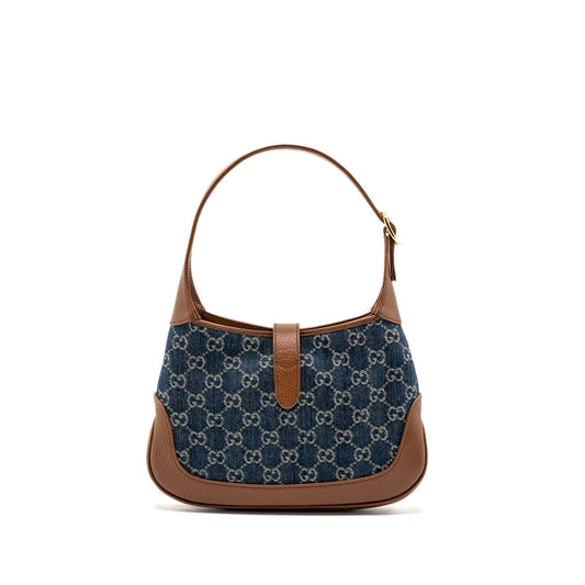 Gucci Jackie 1961 small shoulder bag denim / calfskin blue/ brown