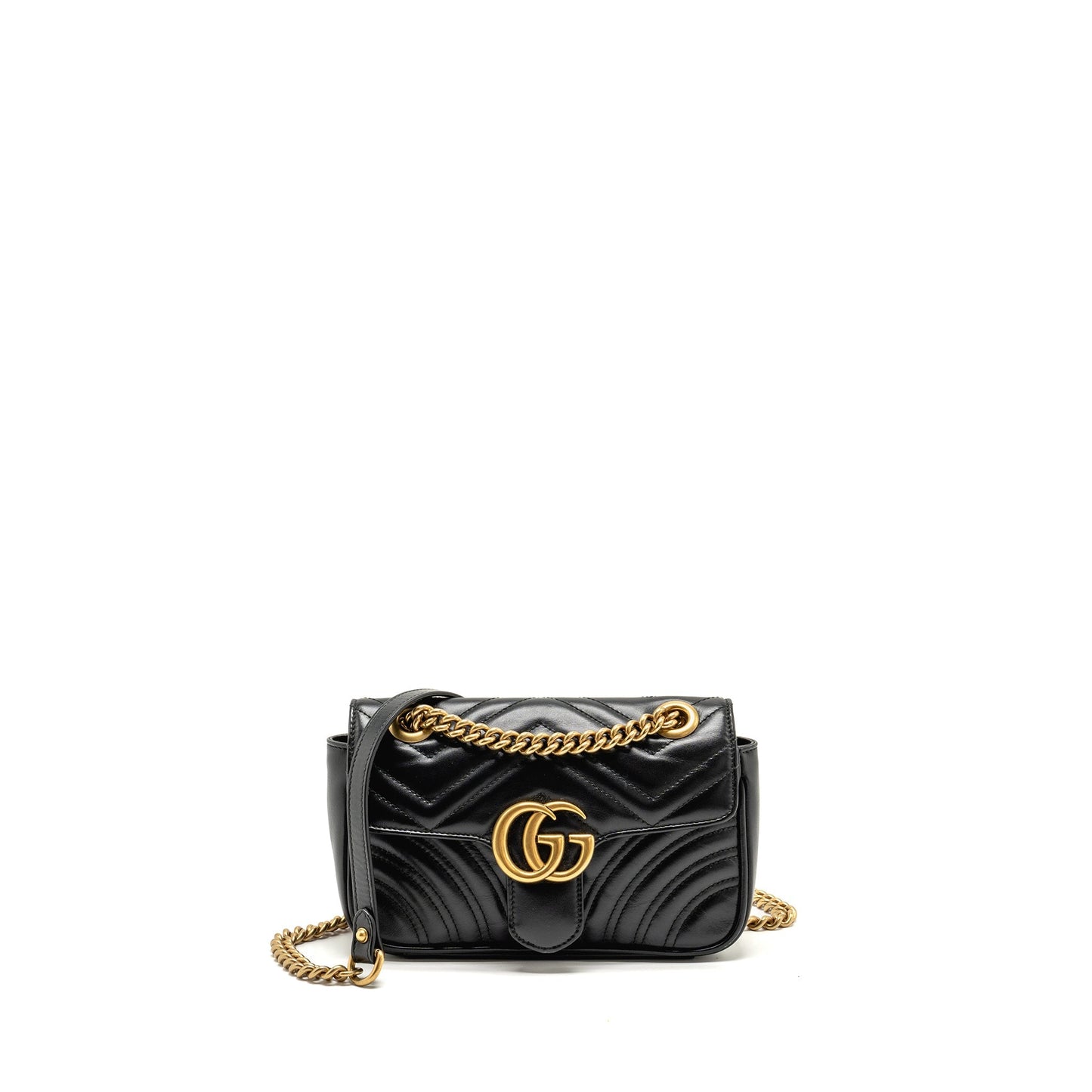 GUCCI Mini GG Marmont Shoulder Bag Calfskin Black