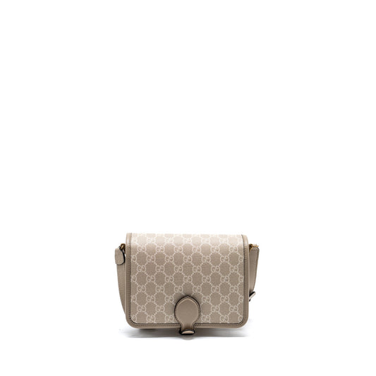 Gucci Interlock GG logo Crossbody messanger bag canvas/ calfskin light grey