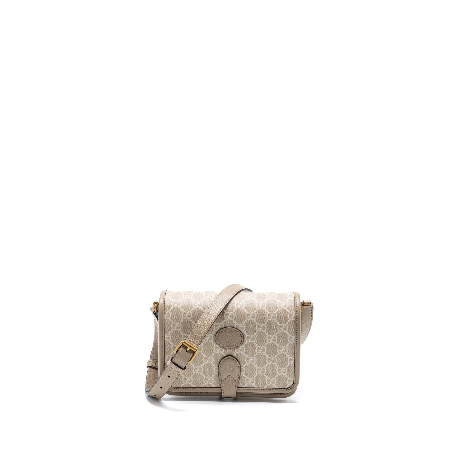Gucci Interlock GG logo Crossbody messanger bag canvas/ calfskin light grey