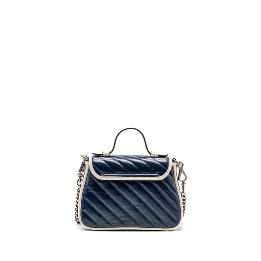 Gucci GG Marmont Top Handle Bag Calfskin Navy/ White