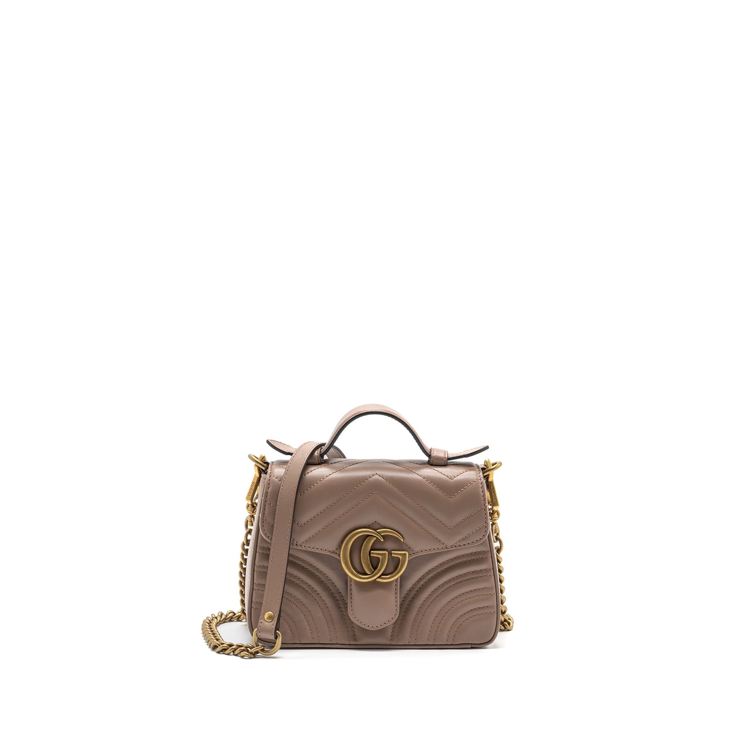 Gucci GG Marmont Mini Top Handle Bag Leather Dark Beige