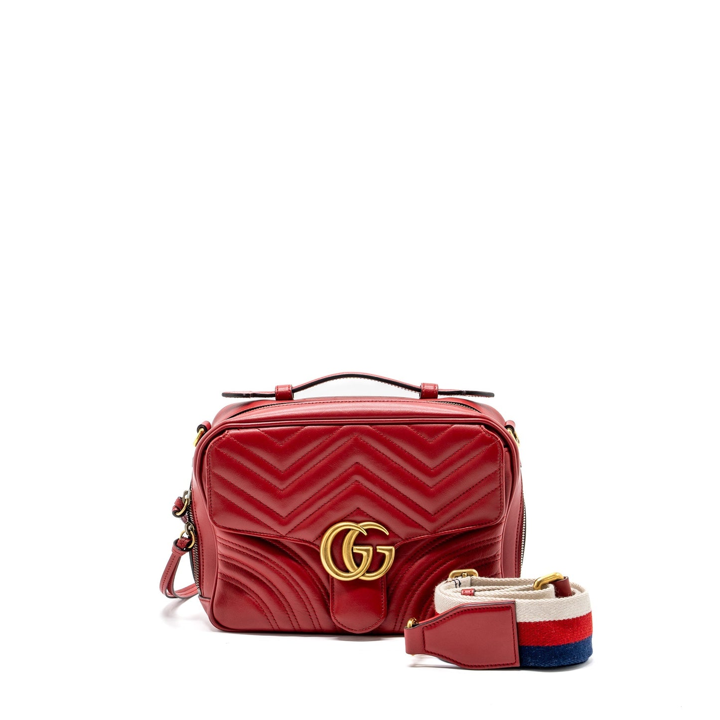 Gucci GG Marmont Matelasse Shoulder Bag Calfskin Red