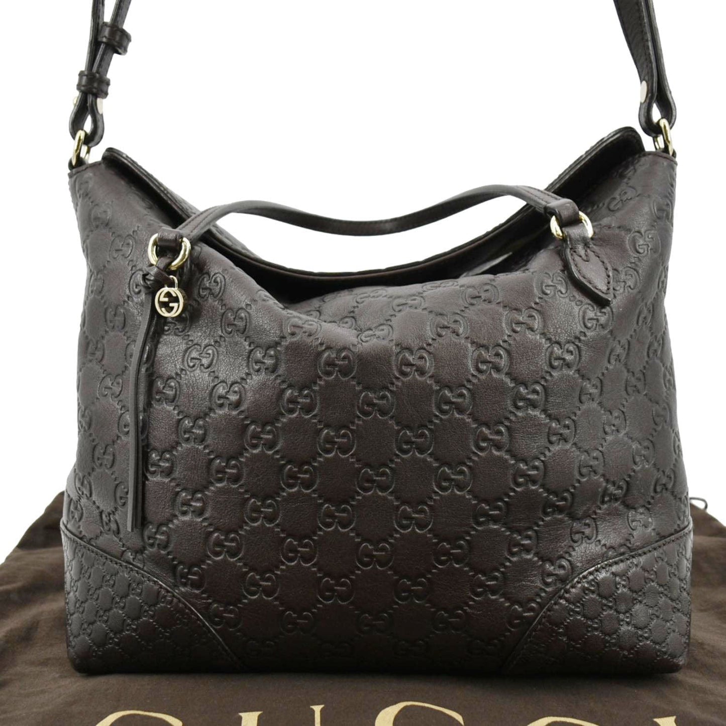 GUCCI Bree Medium Leather Top Handle Shoulder Bag Dark Brown 353120