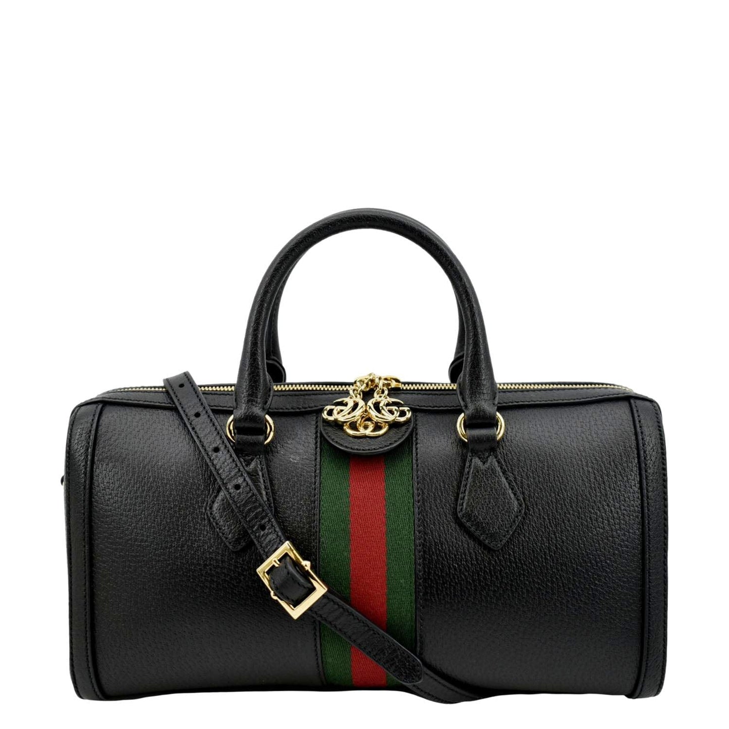 GUCCI Ophidia GG Web Leather Top Handle Shoulder Bag Black 524532
