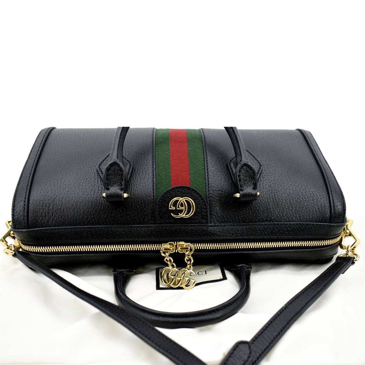 GUCCI Ophidia GG Web Leather Top Handle Shoulder Bag Black 524532