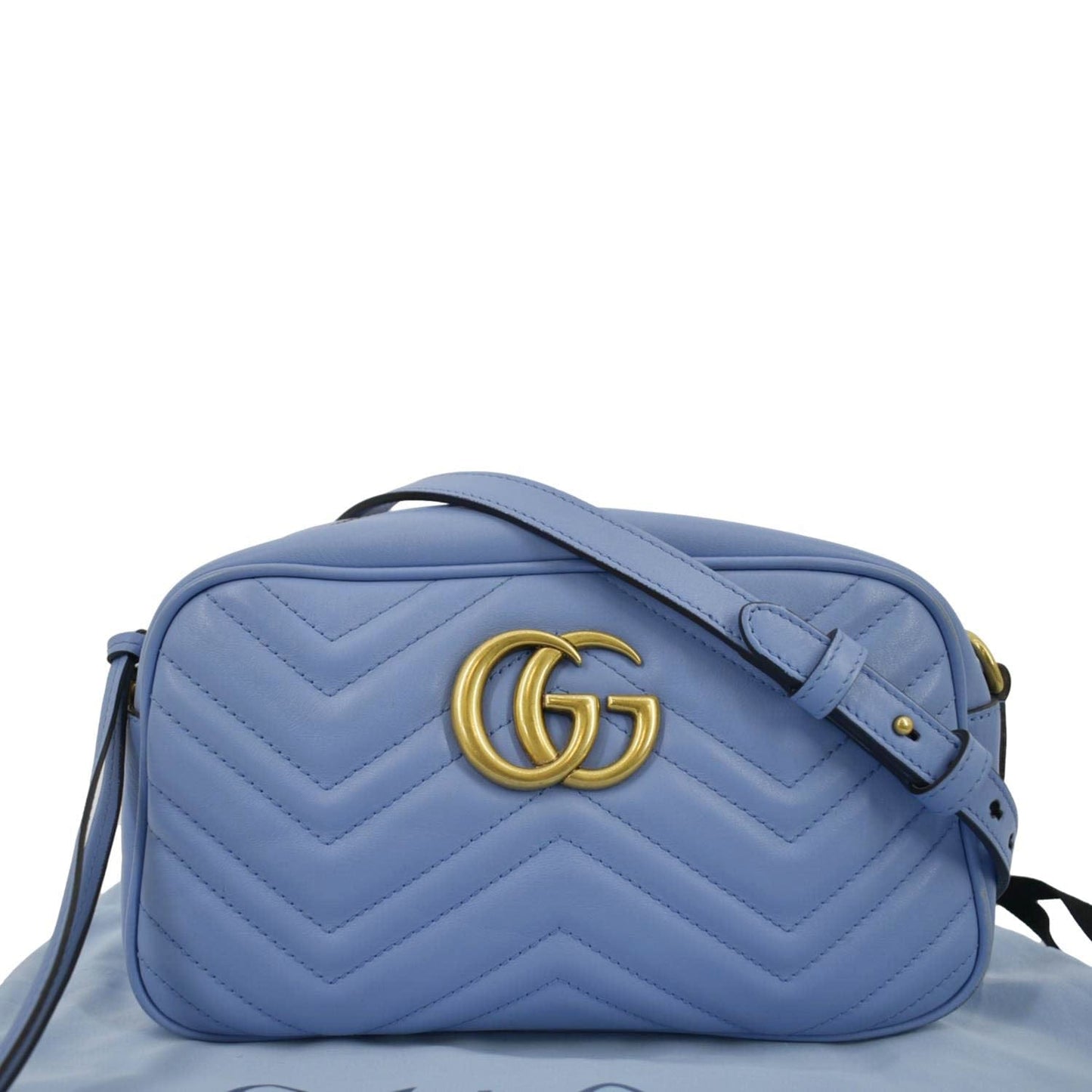 GUCCI GG Marmont Matelasse Leather Crossbody Bag Light Blue 447632