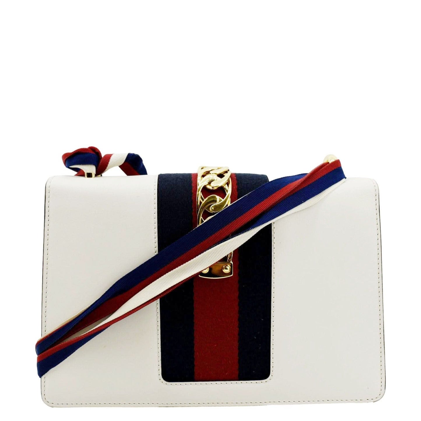 Gucci Sylvie Small Web Leather Shoulder Bag White 421882