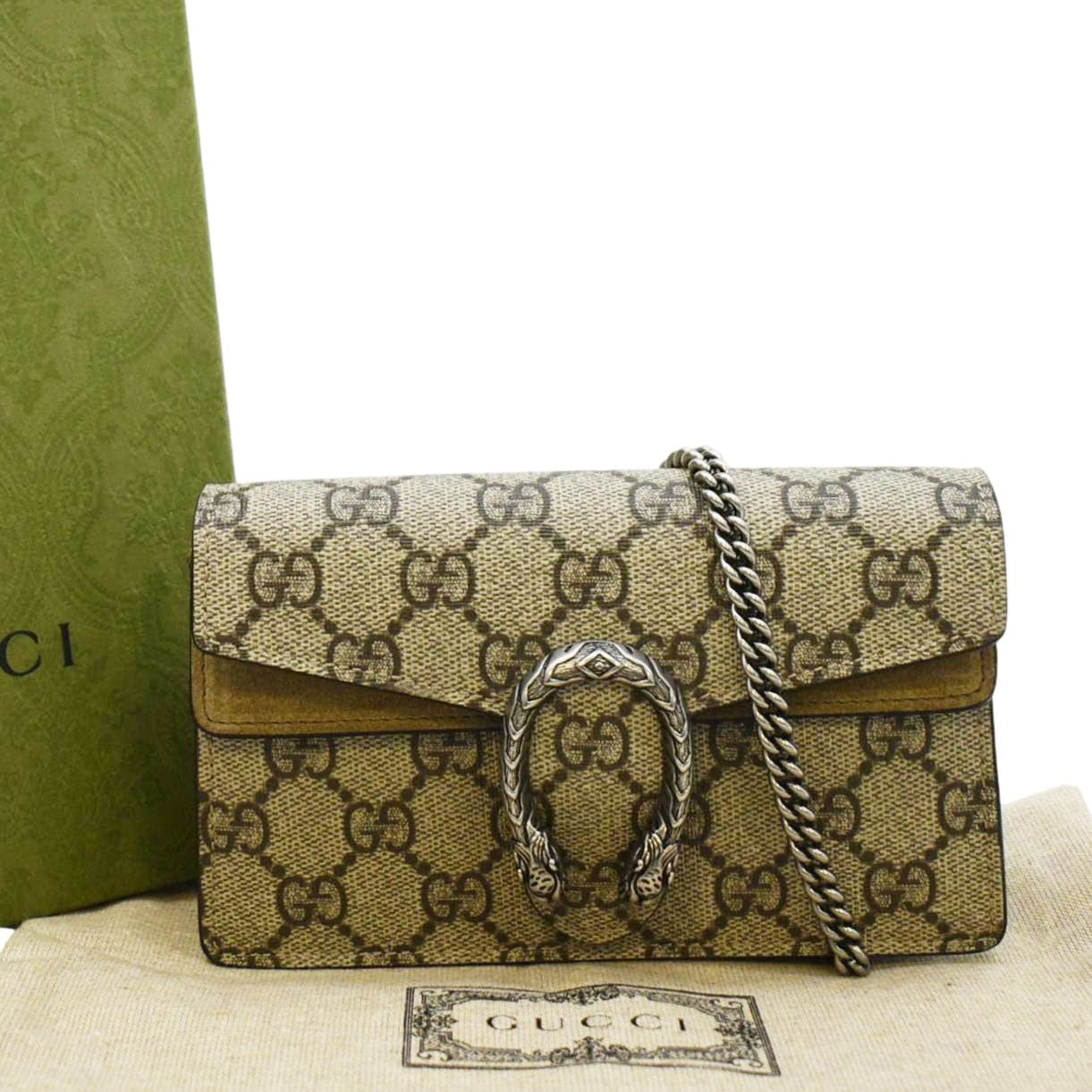GUCCI Dionysus Super Mini GG Supreme Canvas Crossbody Bag Taupe 476432