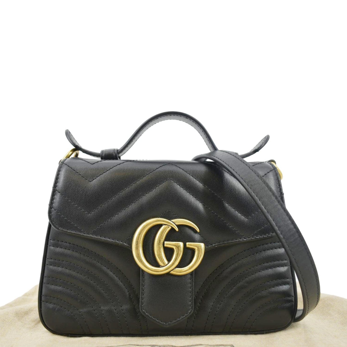 GUCCI GG Marmont Leather Top Handle Crossbody Bag Black 547260