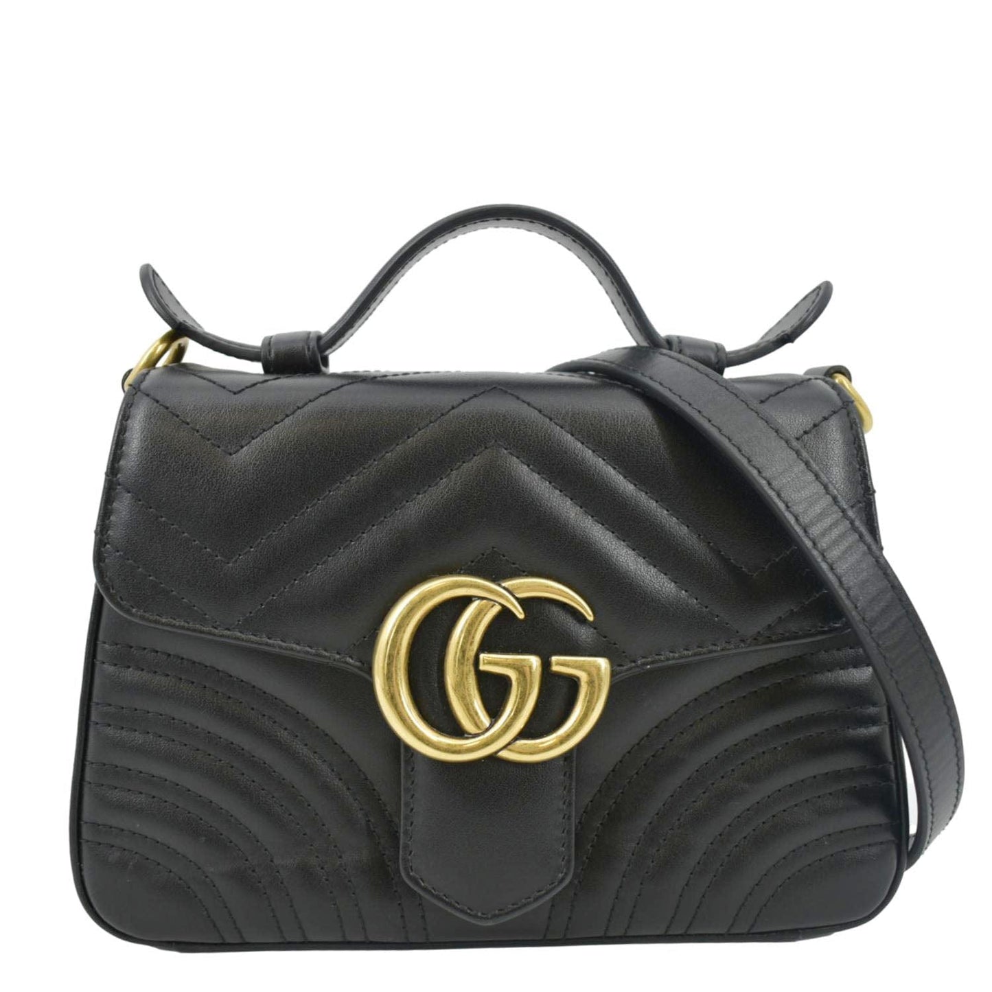 GUCCI GG Marmont Leather Top Handle Crossbody Bag Black 547260