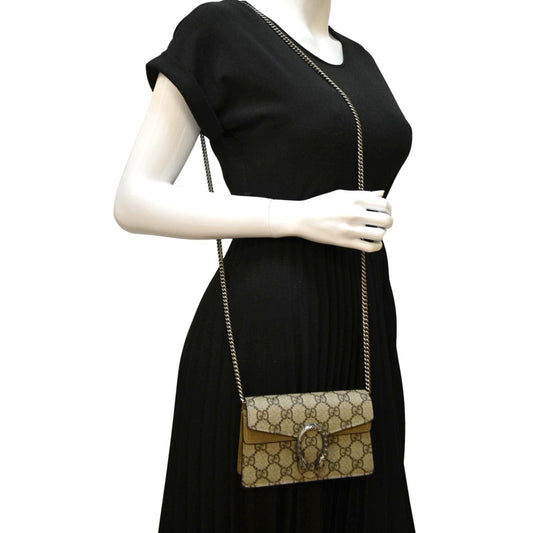 GUCCI Dionysus Super Mini GG Supreme Canvas Crossbody Bag Taupe 476432