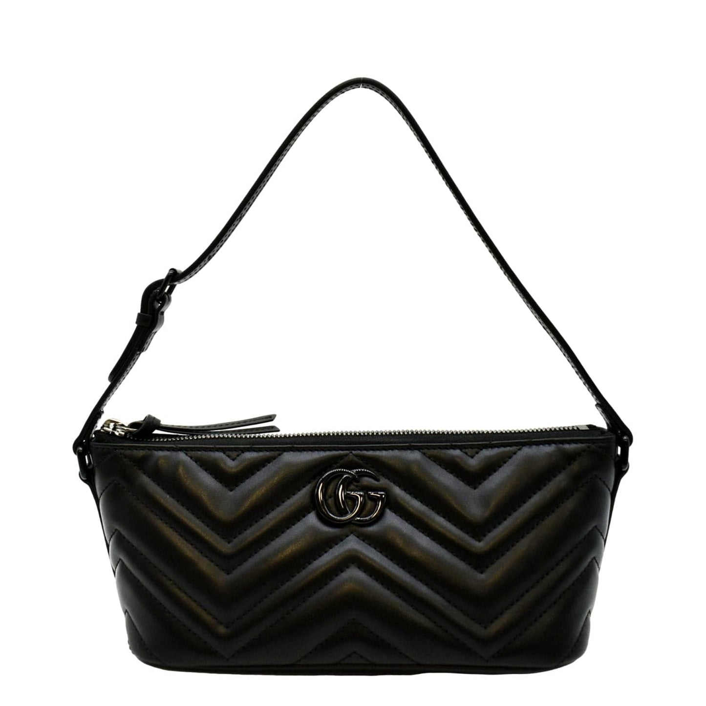 GUCCI GG Marmont Matelasse Chevron Leather Shoulder Bag Black 739166