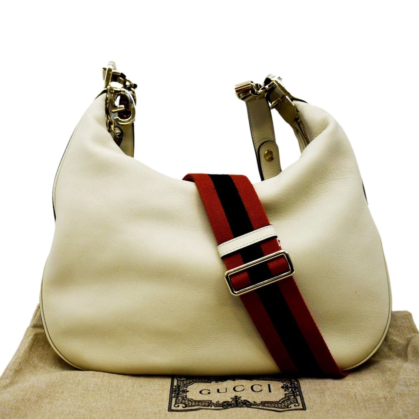 GUCCI Large Attache Leather Shoulder Bag Ivory 702823