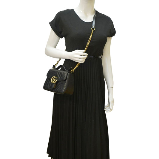 GUCCI GG Marmont Leather Top Handle Crossbody Bag Black 547260