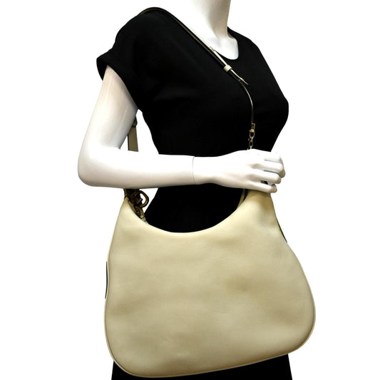 GUCCI Large Attache Leather Shoulder Bag Ivory 702823