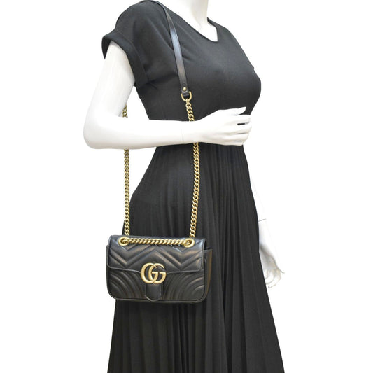GUCCI GG Marmont Mini Leather Shoulder Bag Black 446744