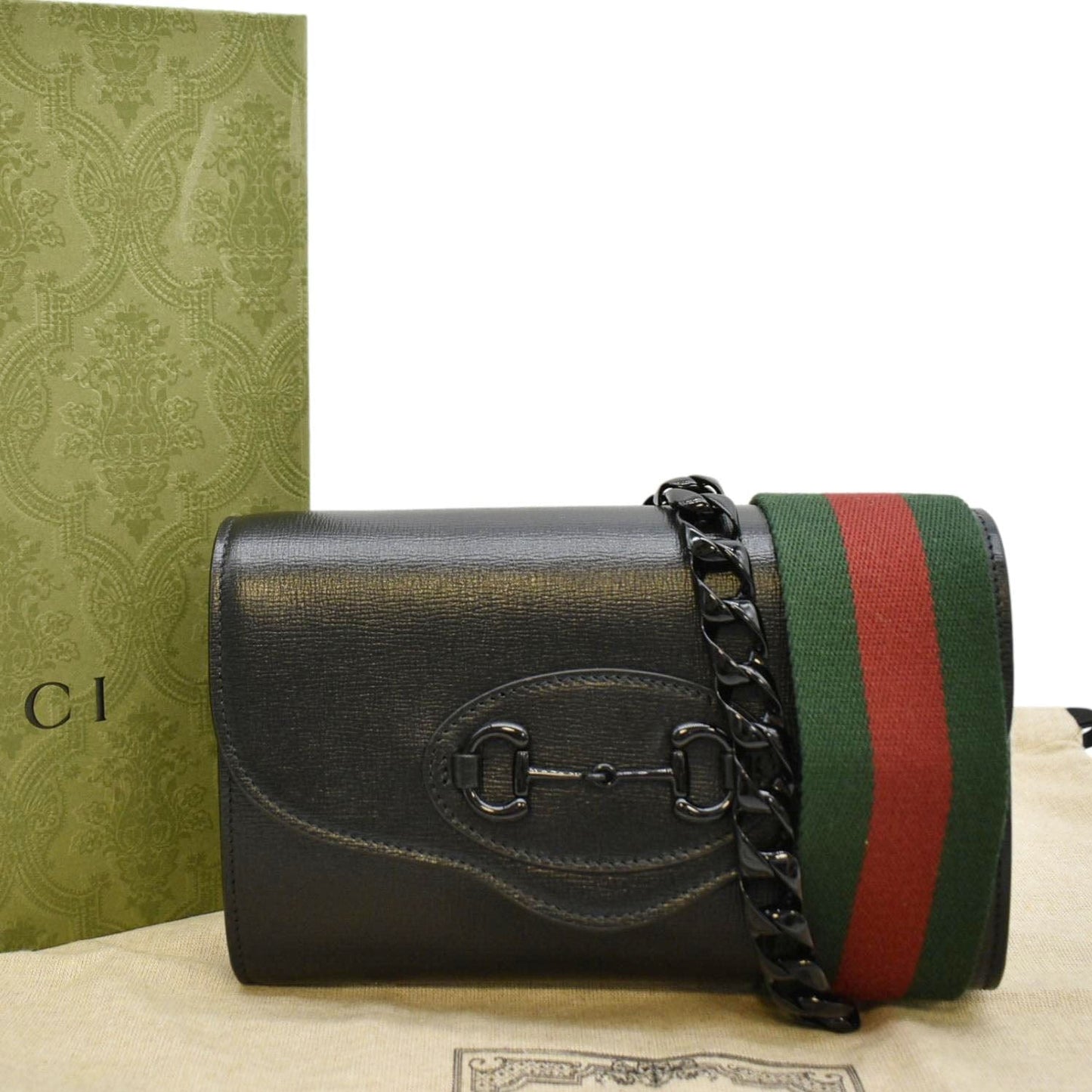 GUCCI Horsebit 1955 Mini Leather Crossbody Bag Black 724713