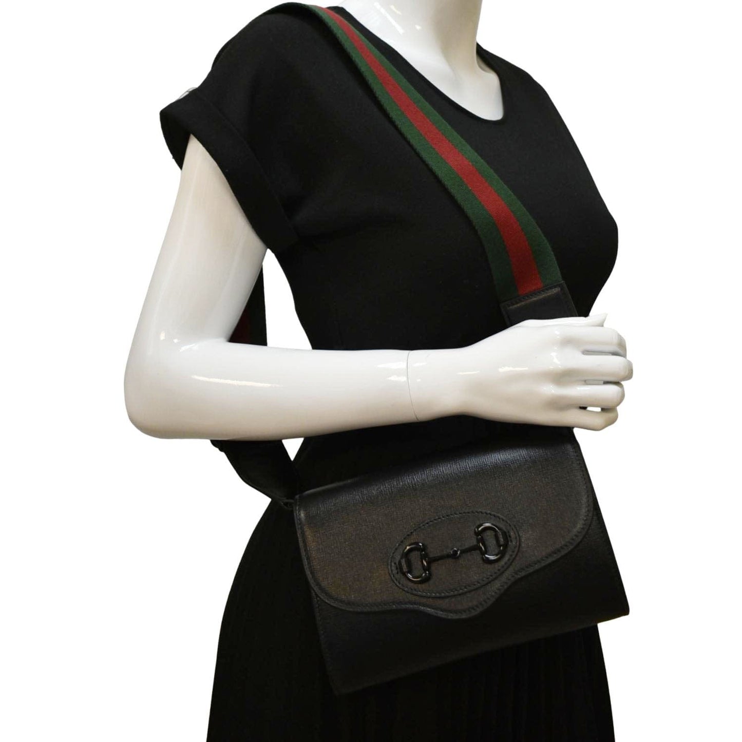 GUCCI Horsebit 1955 Mini Leather Crossbody Bag Black 724713