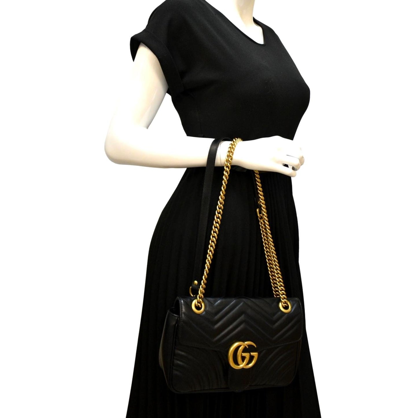 GUCCI GG Marmont Small Matelasse Leather Crossbody Bag Black 443497