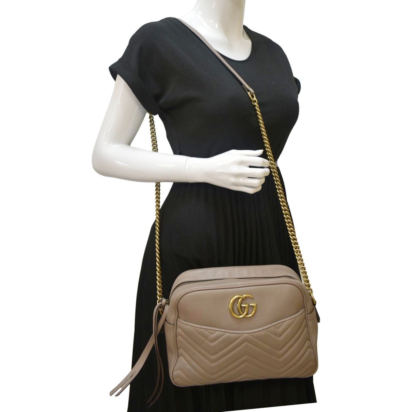 GUCCI GG Marmont Matelasse Leather Crossbody Bag Dust Pink 443499