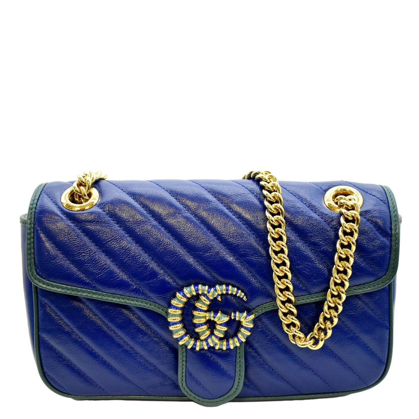 GUCCI GG Marmont Leather Shoulder Bag Blue 443497