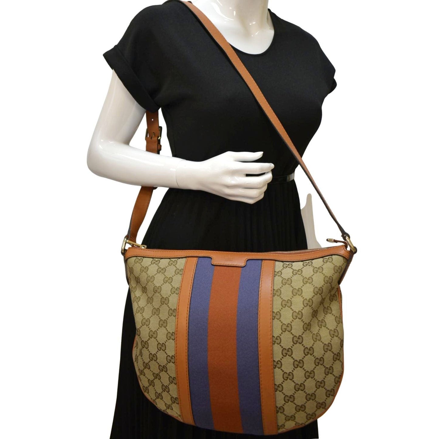 GUCCI Half Moon Vintage Web GG Canvas Shoulder Bag Beige 257082