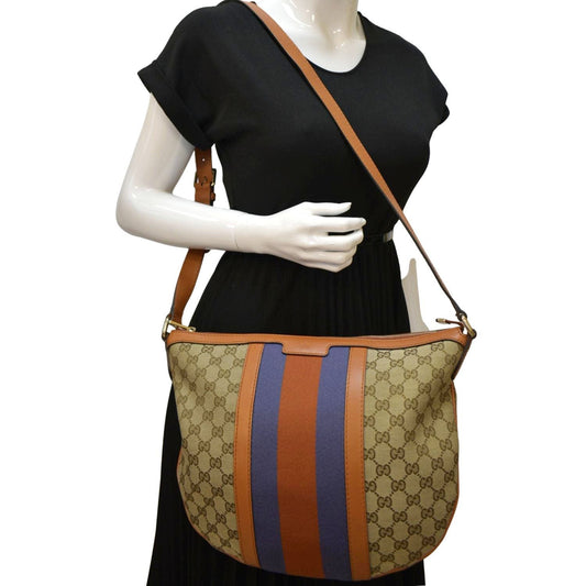GUCCI Half Moon Vintage Web GG Canvas Shoulder Bag Beige 257082