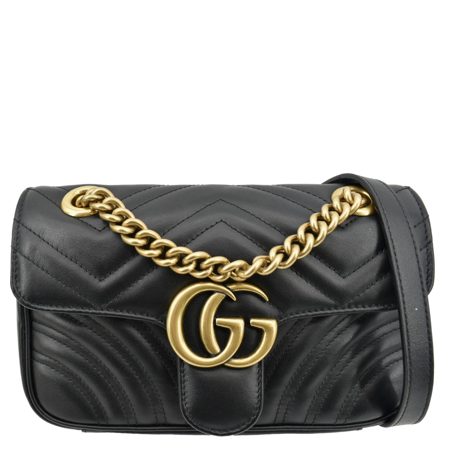 GUCCI GG Marmont Mini Leather Shoulder Bag Black 446744