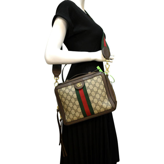 GUCCI Ophidia Web Small GG Supreme Canvas Shoulder Bag Beige 550622