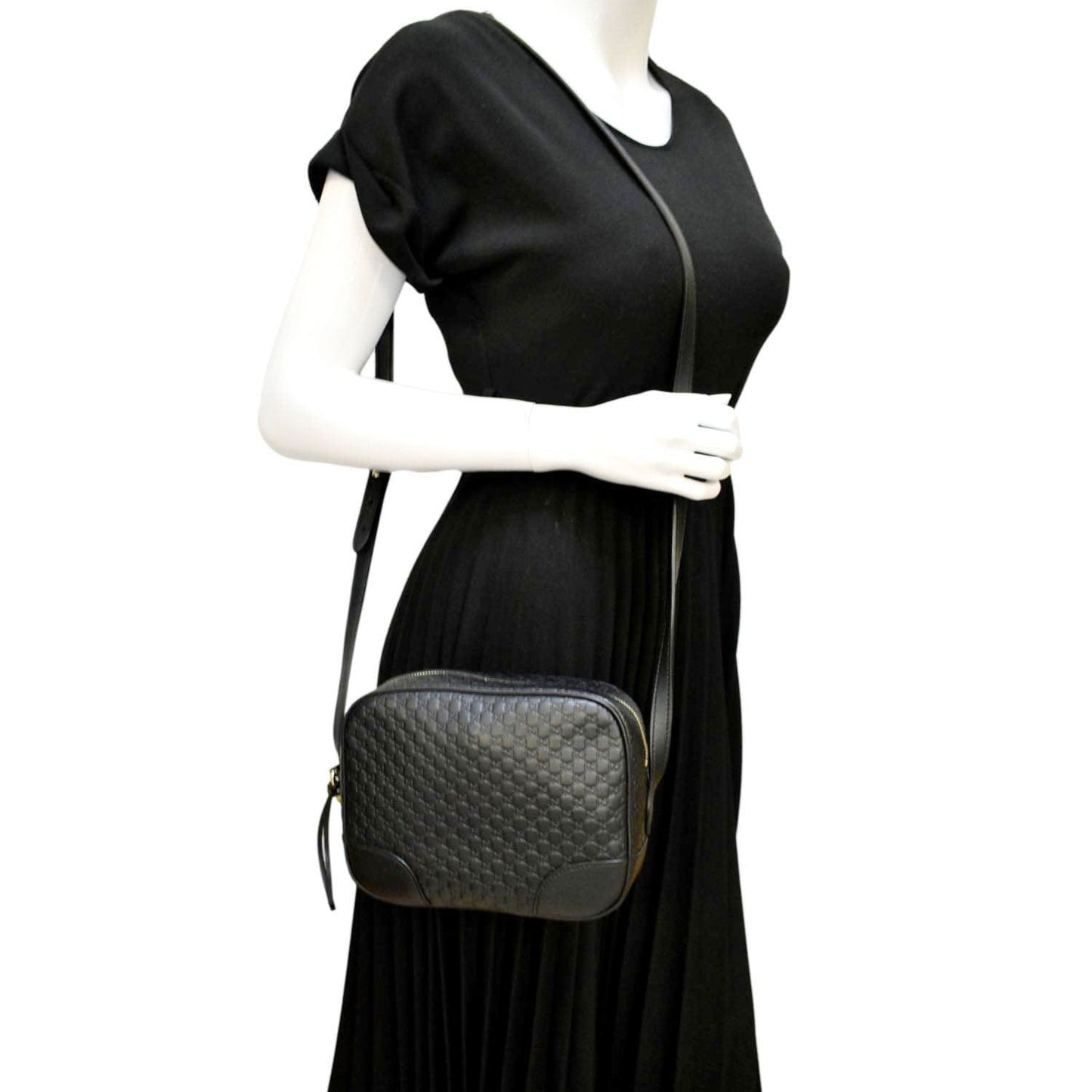 GUCCI Bree Mini GG Microguccissima Leather Crossbody Bag Black 449413