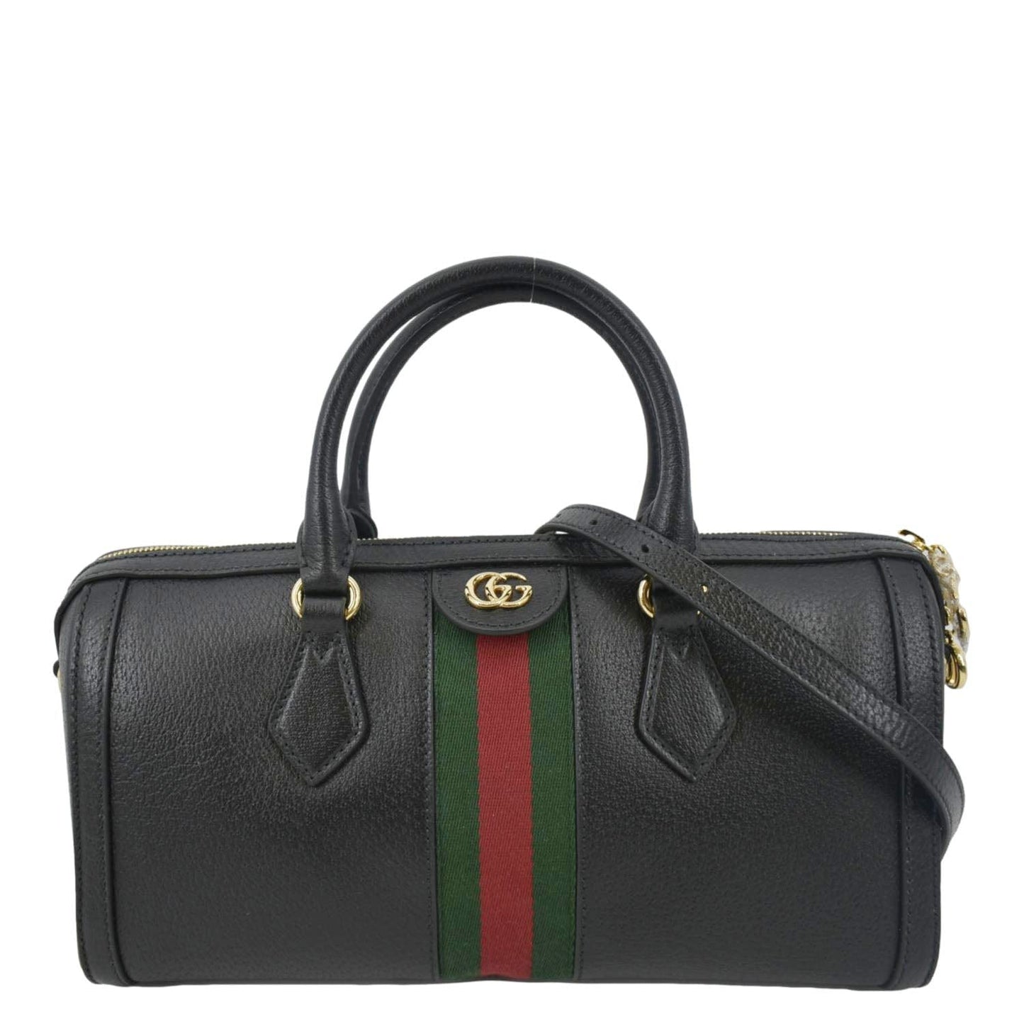 GUCCI Ophidia GG Web Leather Top Handle Shoulder Bag Black 524532