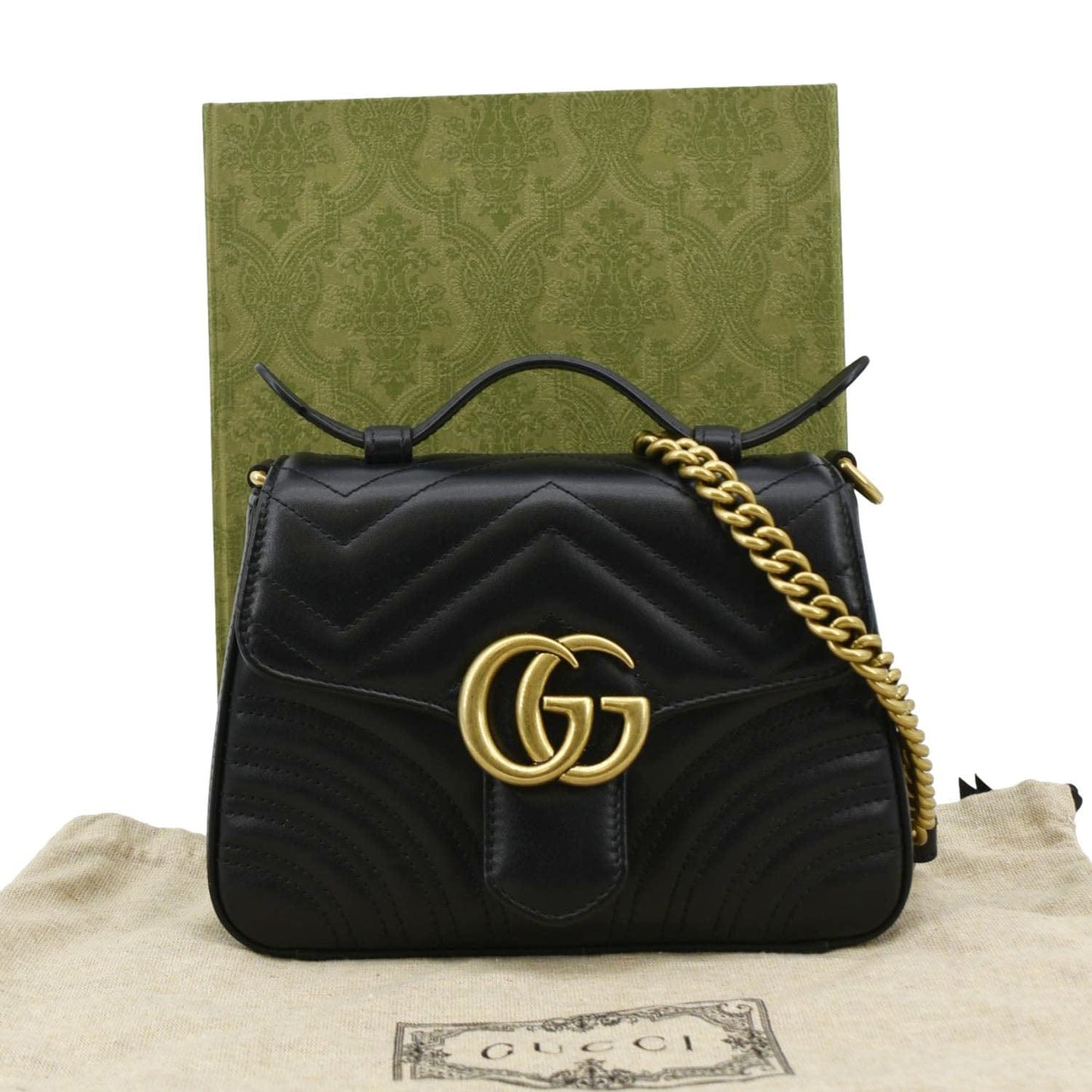 GUCCI GG Marmont Leather Top Handle Crossbody Bag Black 547260