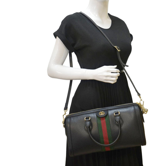 GUCCI Ophidia GG Web Leather Top Handle Shoulder Bag Black 524532