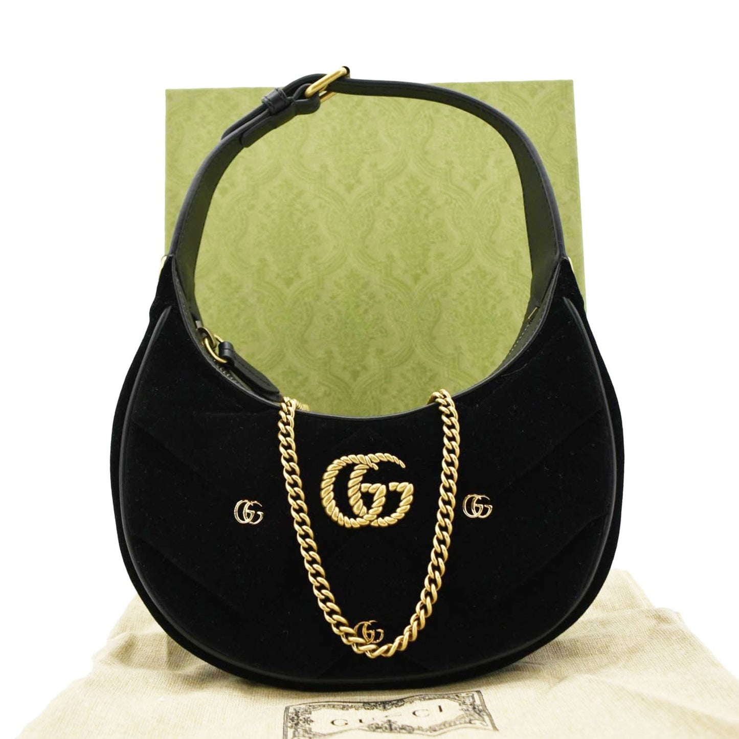 GUCCI GG Marmont Half Moon Mini Leather Shoulder Bag Black 770983