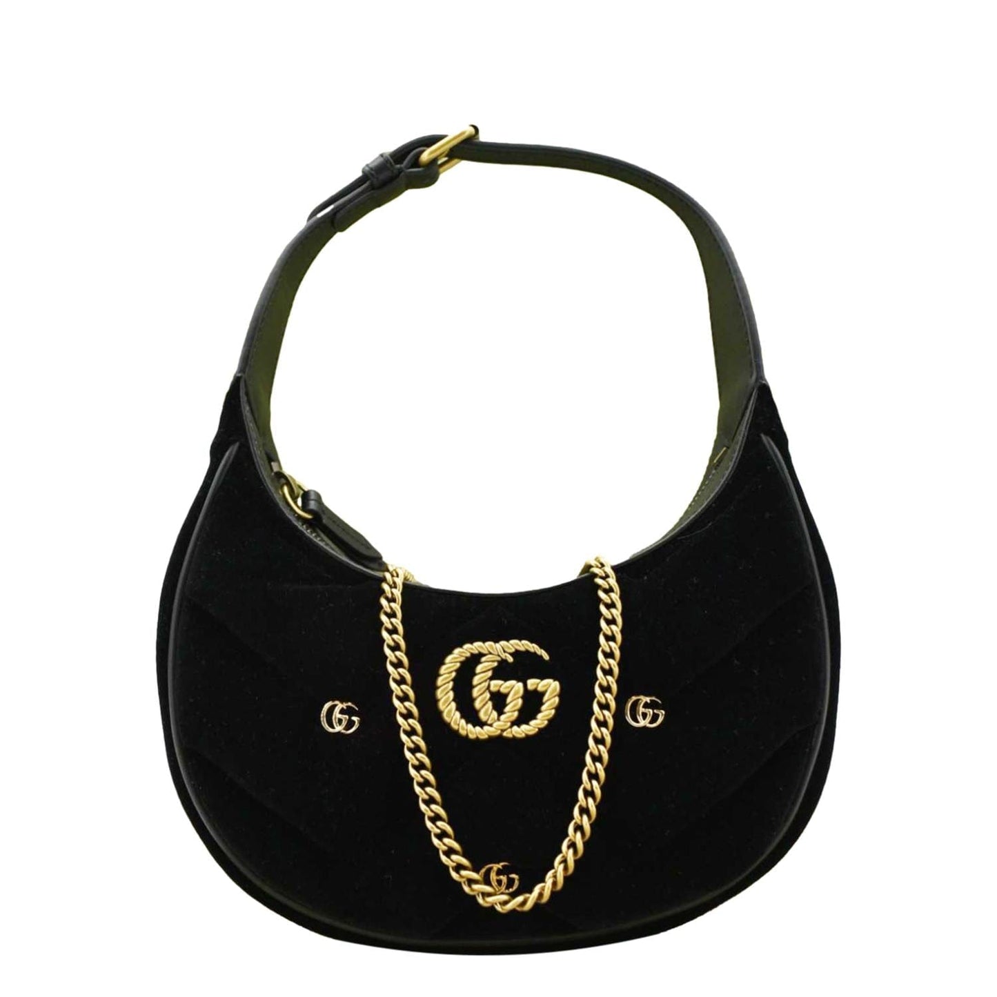 GUCCI GG Marmont Half Moon Mini Leather Shoulder Bag Black 770983