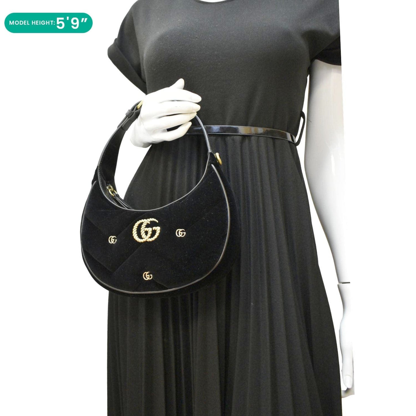 GUCCI GG Marmont Half Moon Mini Leather Shoulder Bag Black 770983