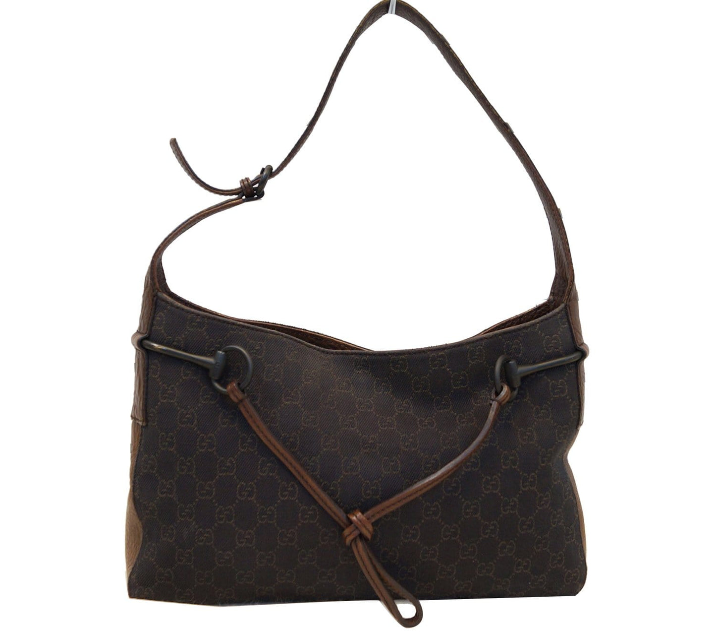 GUCCI GG Pattern Horsebit Dark Brown Shoulder Bag
