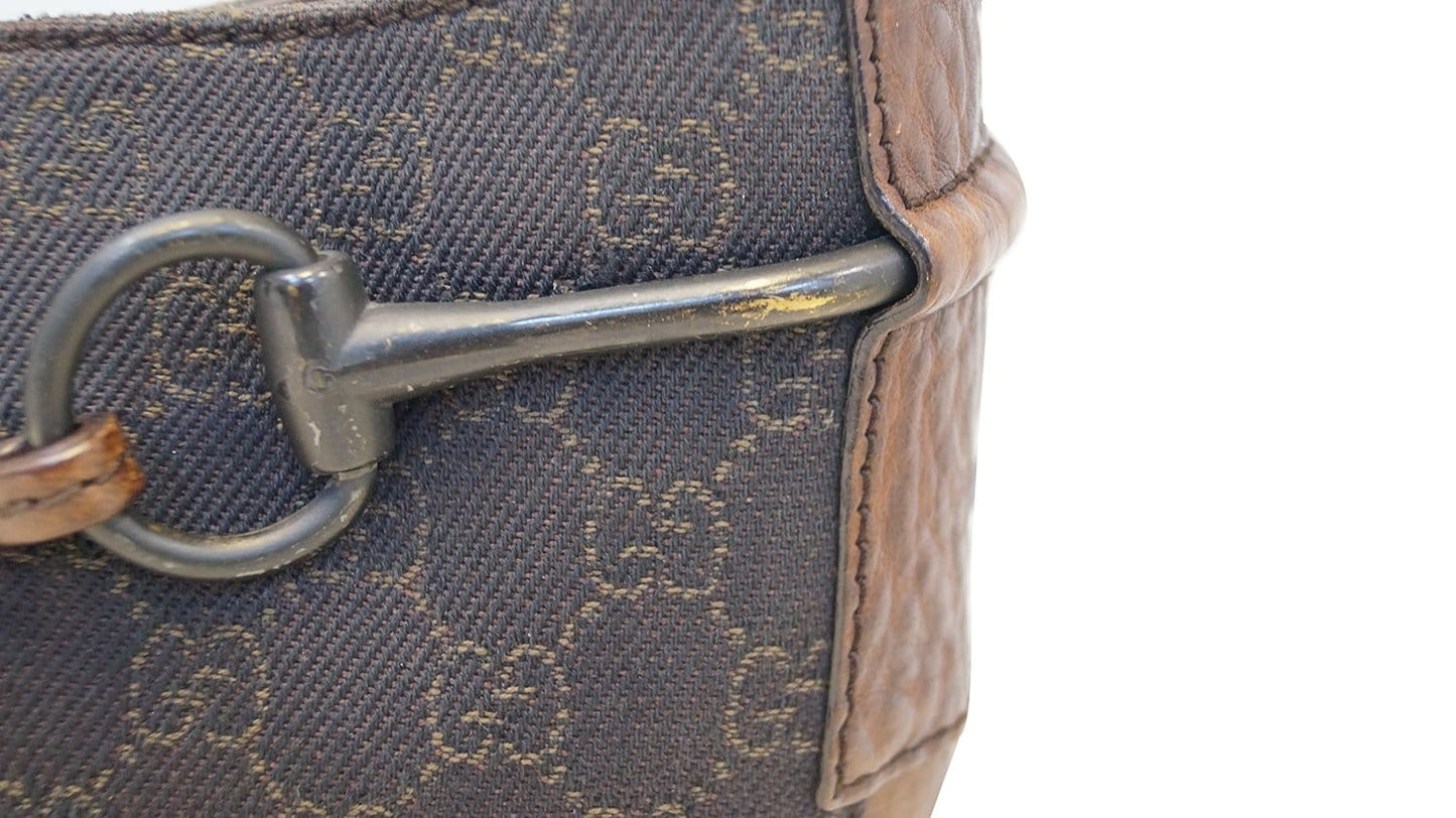 GUCCI GG Pattern Horsebit Dark Brown Shoulder Bag