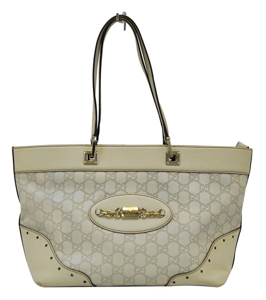 Gucci 145993 Cream Guccissima Leather Gold-tone Tote Shoulder Bag