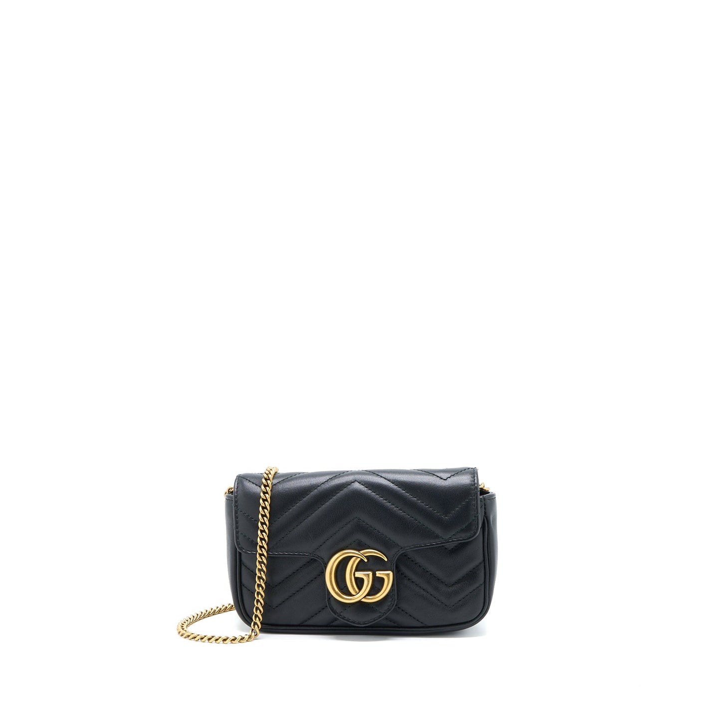 Gucci GG Marmont Super Mini Chain Bag Calfskin Black Brushed