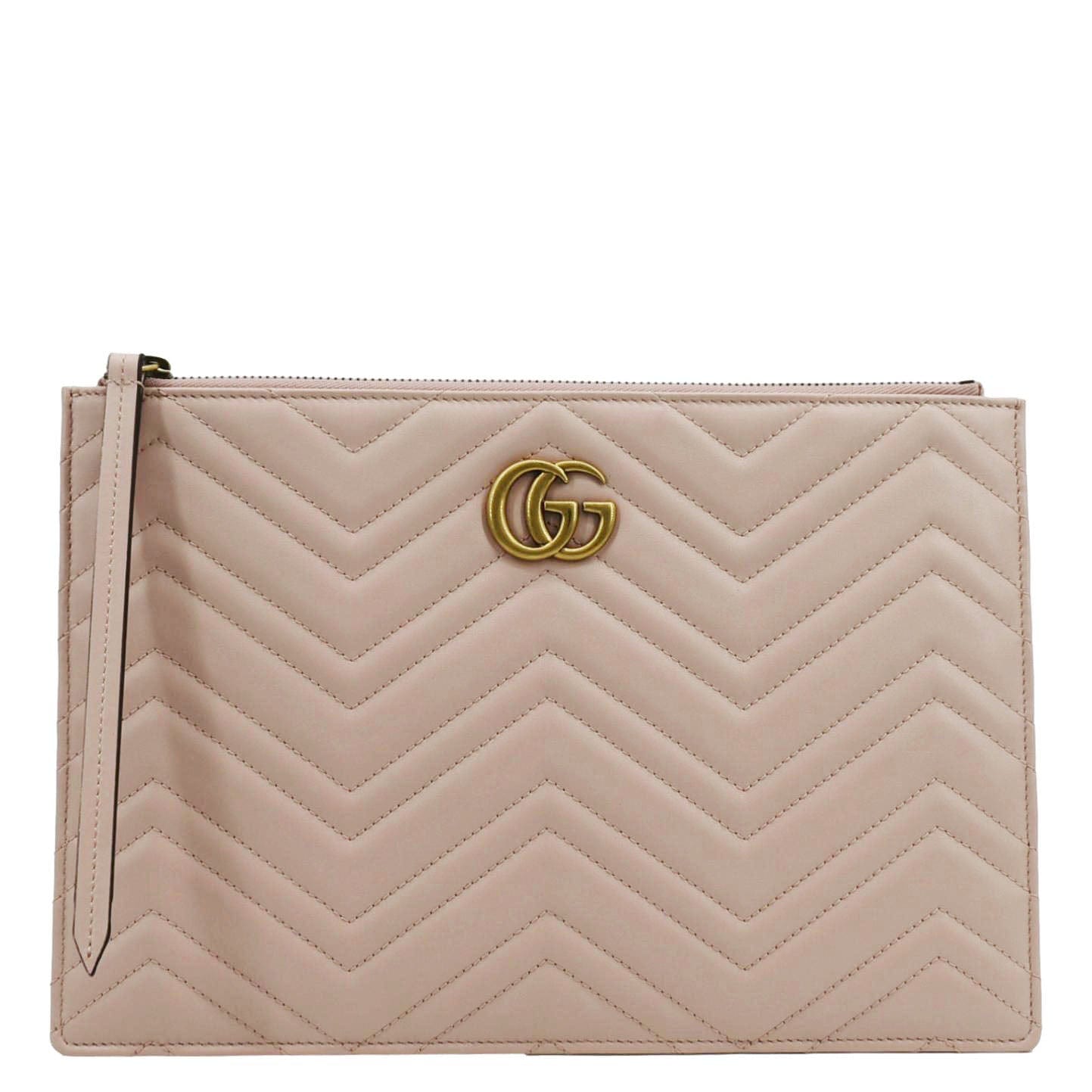 GUCCI GG Marmont Quilted Leather Zip Pouch Bag Pink 476440