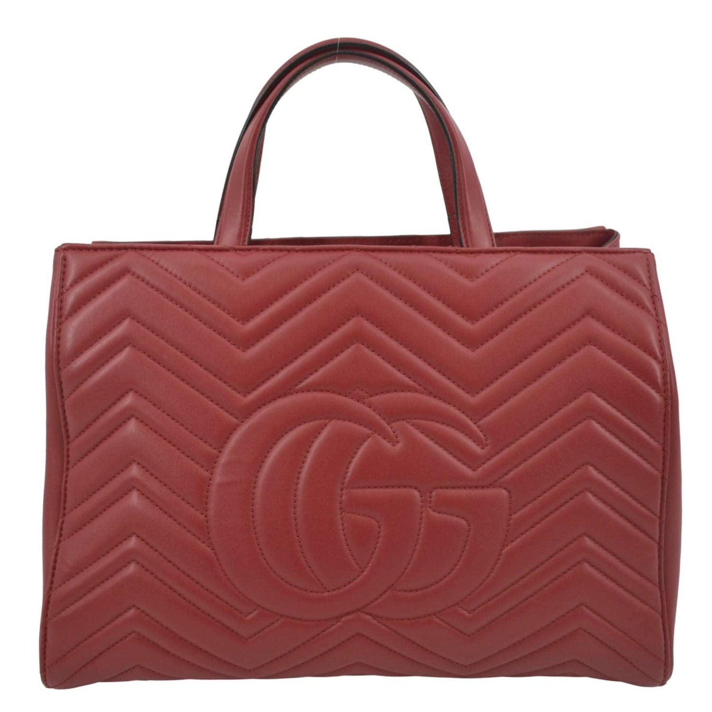 GUCCI GG Marmont Medium Matelasse Leather Top Handle Shoulder Bag Red 443505