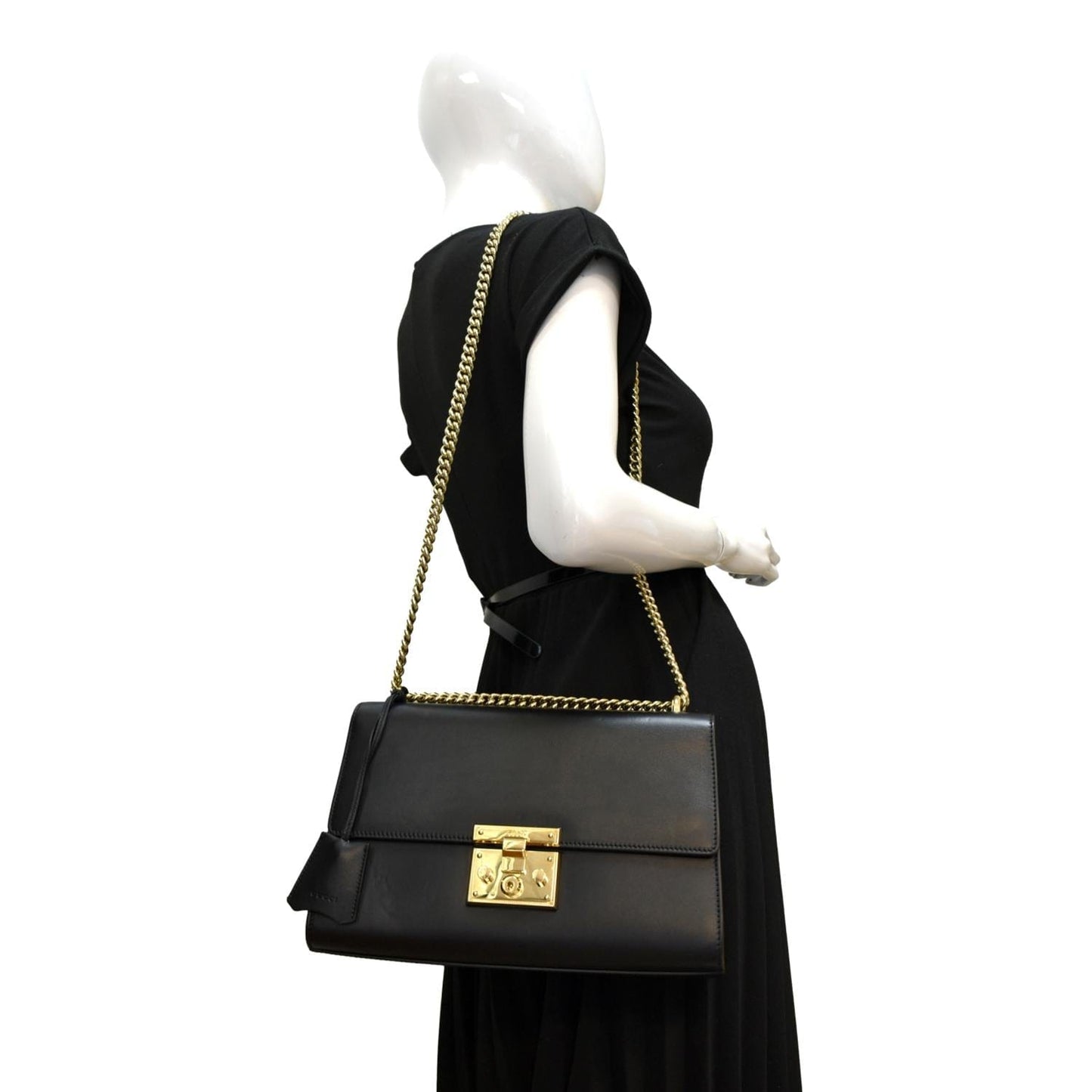 GUCCI Padlock Leather Shoulder Bag Black 409486