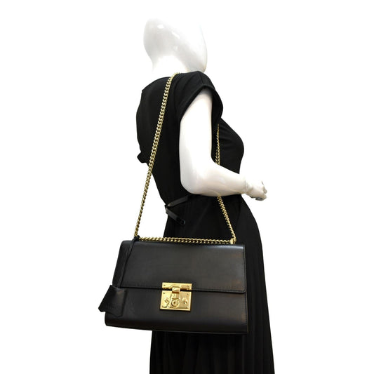 GUCCI Padlock Leather Shoulder Bag Black 409486
