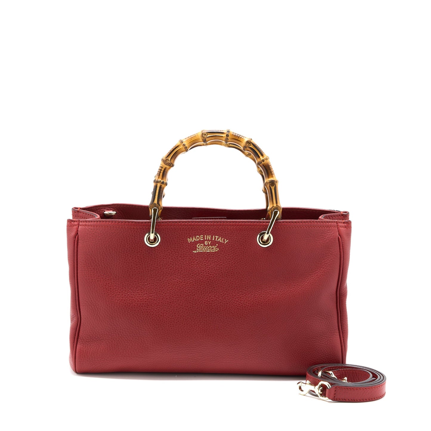Gucci Crossbody Tote Bag Bamboo Handle Calfskin Red L
