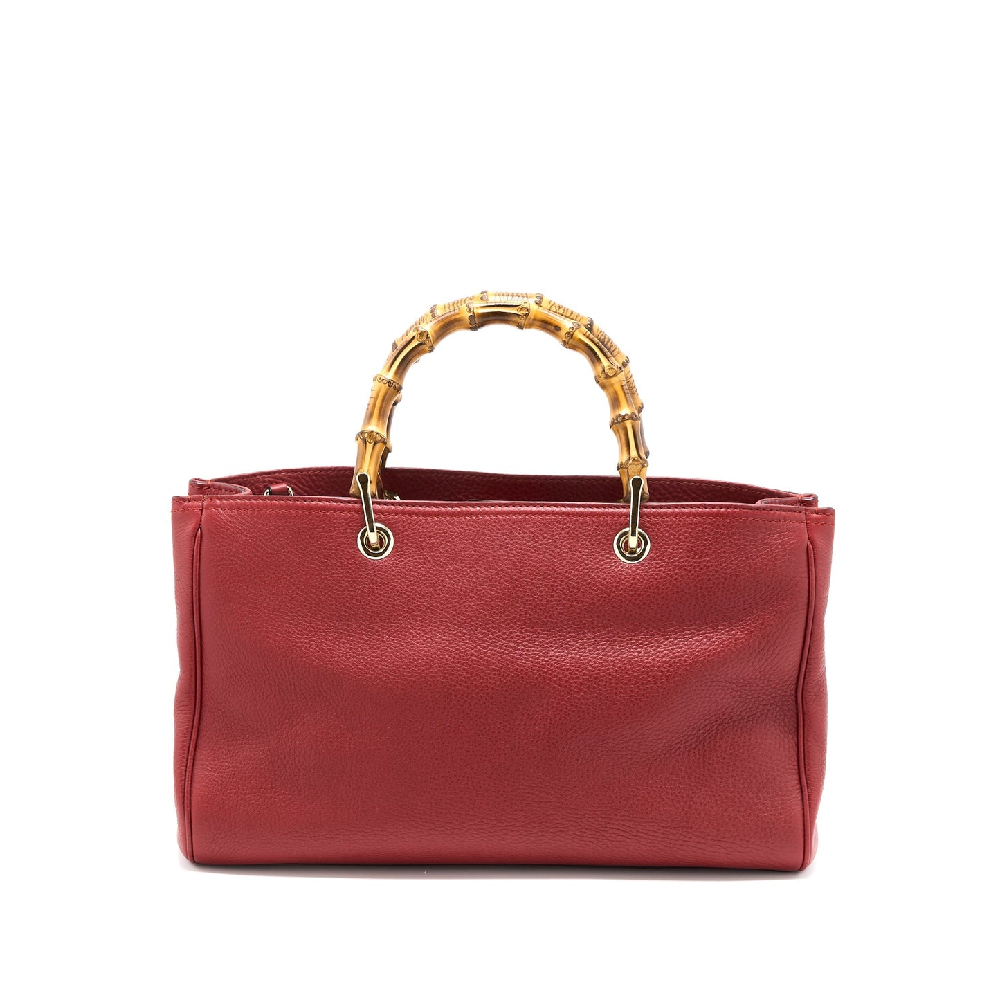 Gucci Crossbody Tote Bag Bamboo Handle Calfskin Red L