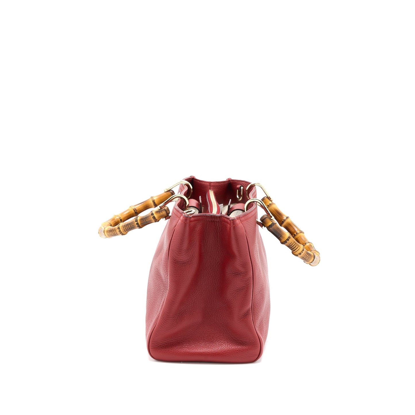 Gucci Crossbody Tote Bag Bamboo Handle Calfskin Red L