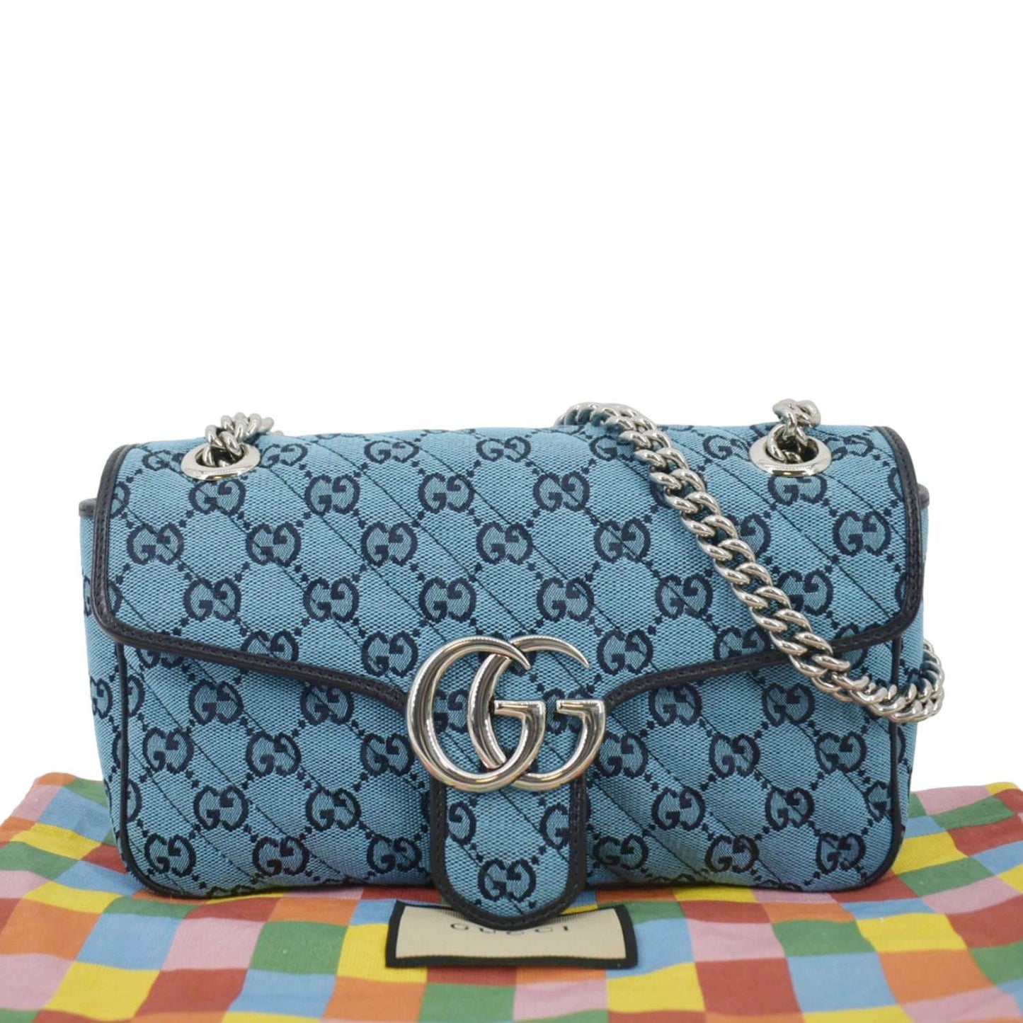 GUCCI GG Marmont Small Matelasse Canvas Shoulder Bag Blue 443497