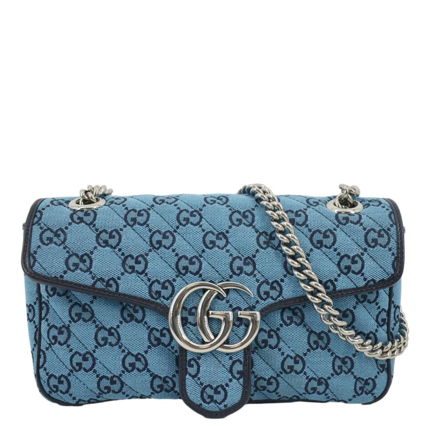 GUCCI GG Marmont Small Matelasse Canvas Shoulder Bag Blue 443497